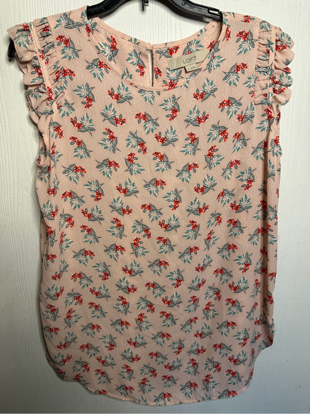LOFT Pink Floral Ruffle Sleeve Blouse